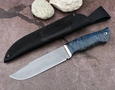 Нож "Волк - 2": сталь - Bohler s390; рукоять - карельская береза - мельхиор