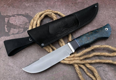 Нож "Медведь": сталь - Bohler s390; рукоять - карельская береза- черный граб - мельхиор