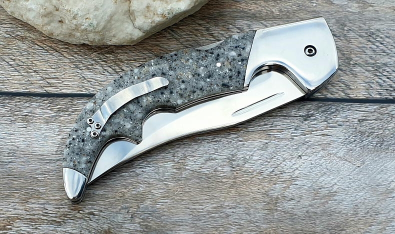 Складной нож "Носорог": сталь - Х12МФ (кованая); рукоять - камень