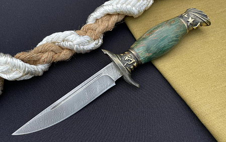 "Финка НКВД": сталь дамаск - рукоять карельская берёза, авторское литьё