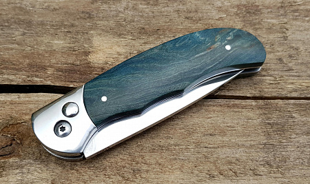 Выкидной нож "Рысь": сталь - Bohler М390; рукоять - карельская береза