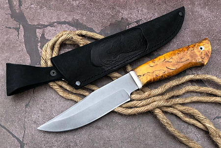 Нож "Сокол - 2": сталь - Bohler s390; рукоять - карельская береза - мельхиор