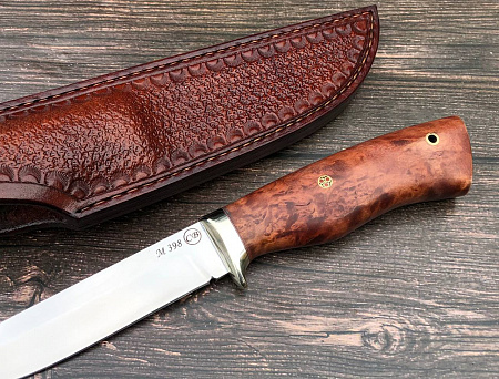 Нож "Глухарь": сталь - Bohler М398; рукоять - карельская береза,формовочные ножны